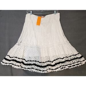 Cynthia Cynthia Steffe Women Cotton White Black Crochet Lined A-Line Skirt L NWT